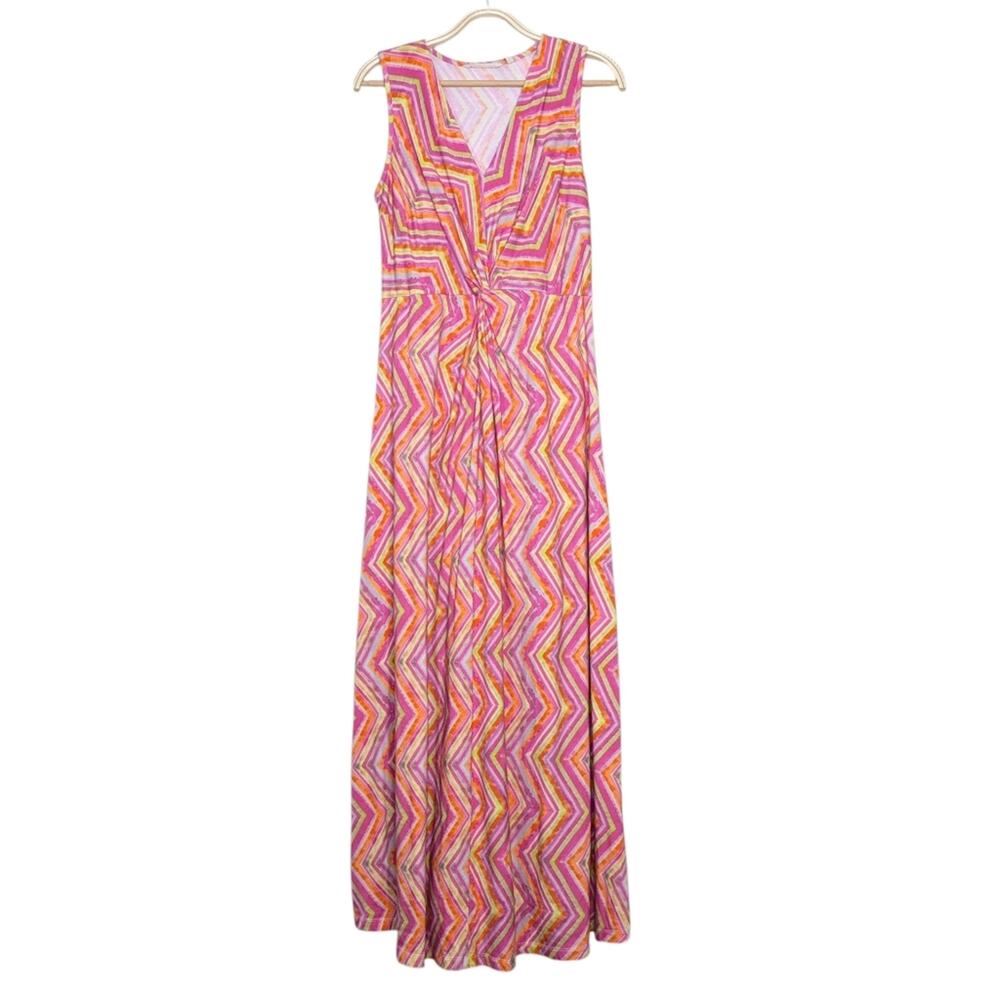 Soft Surroundings Giselli Maxi Dress Small Zigzag Print Twist Front Sleeveless - Picture 2 of 13